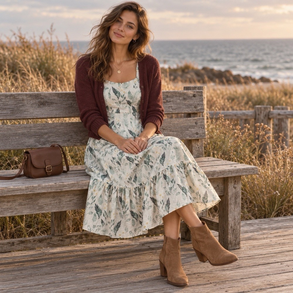 Womens 100% Linen Midi Dress 10 Sweetheart Smocked Quiet Luxury Fall Layering